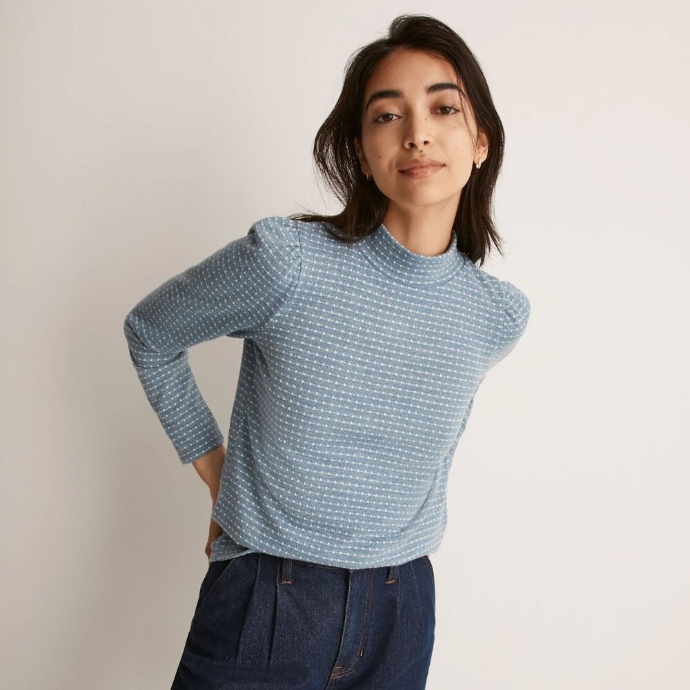 MADEWELL JACQUARD PUFF SLEEVE MOCK NECK TOP SIZE LARGE